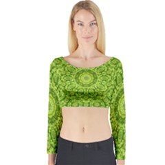 Magic Flowers In  The Deep Valley Of Paradise Long Sleeve Crop Top by pepitasart