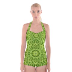 Magic Flowers In  The Deep Valley Of Paradise Boyleg Halter Swimsuit  by pepitasart