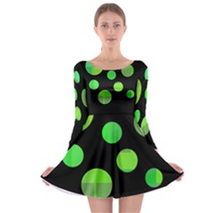 Green Circles Long Sleeve Skater Dress