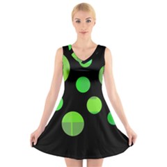 Green Circles V-neck Sleeveless Skater Dress