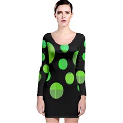 Green Circles Long Sleeve Velvet Bodycon Dress by Valentinaart