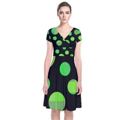 Green Circles Short Sleeve Front Wrap Dress