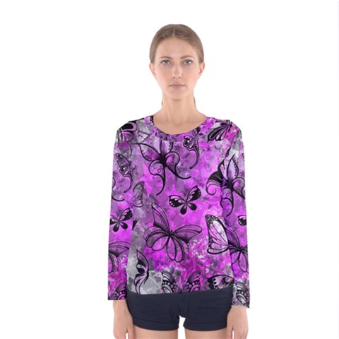 Butterfly Graffiti Women s Long Sleeve Tee by ArtistRoseanneJones