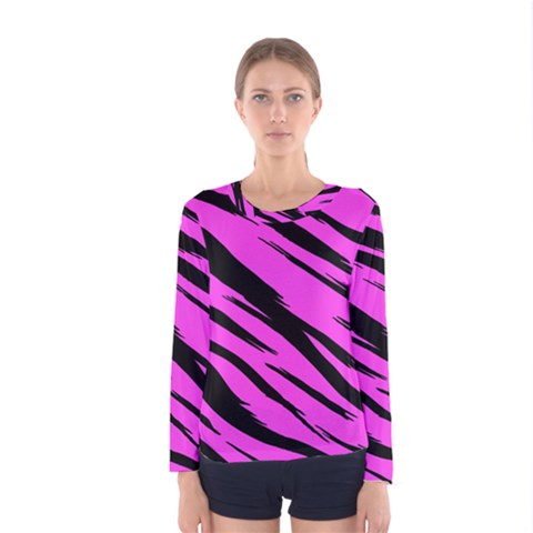 Pink Tiger Women s Long Sleeve Tee by ArtistRoseanneJones