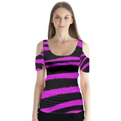 Pink Zebra Butterfly Sleeve Cutout Tee 