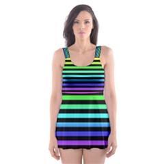 Rainbow Stripes Skater Dress Swimsuit