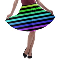 Rainbow Stripes A-line Skater Skirt by ArtistRoseanneJones