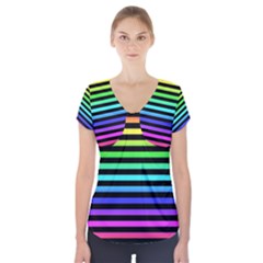 Rainbow Stripes Short Sleeve Front Detail Top by ArtistRoseanneJones