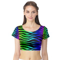 Rainbow Zebra Short Sleeve Crop Top (tight Fit)