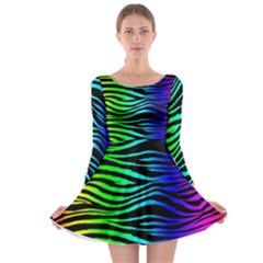 Rainbow Zebra Long Sleeve Skater Dress by ArtistRoseanneJones