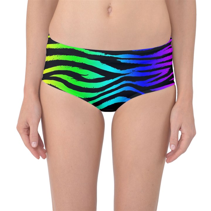 Rainbow Zebra Mid-Waist Bikini Bottoms