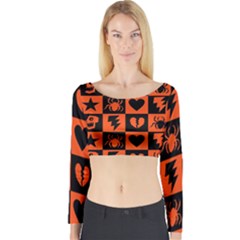 Goth Punk Checkers Long Sleeve Crop Top