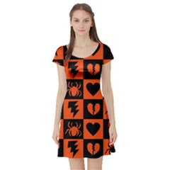 Goth Punk Checkers Short Sleeve Skater Dress