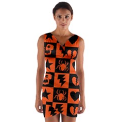 Goth Punk Checkers Wrap Front Bodycon Dress