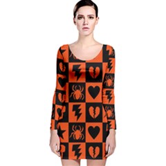 Goth Punk Checkers Long Sleeve Velvet Bodycon Dress