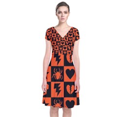 Goth Punk Checkers Short Sleeve Front Wrap Dress