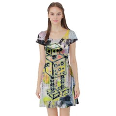 Graffiti Graphic Robot Short Sleeve Skater Dress by ArtistRoseanneJones