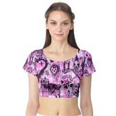 Pink Scene Kid Sketches Short Sleeve Crop Top (tight Fit)