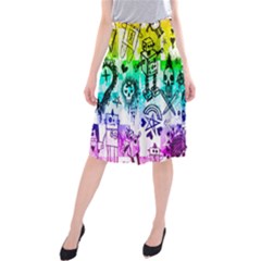 Rainbow Scene Kid Sketches Midi Beach Skirt