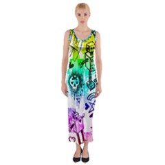 Rainbow Scene Kid Sketches Fitted Maxi Dress