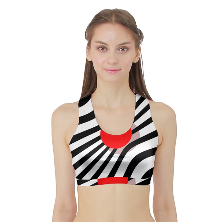 Abstract red ball Sports Bra with Border