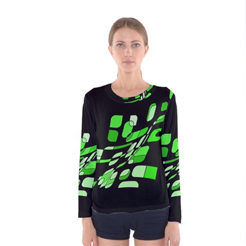 Green Decorative Abstraction Women s Long Sleeve Tee by Valentinaart