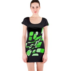 Green Decorative Abstraction Short Sleeve Bodycon Dress