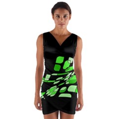 Green Decorative Abstraction Wrap Front Bodycon Dress