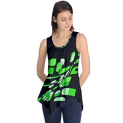 Green Decorative Abstraction Sleeveless Tunic