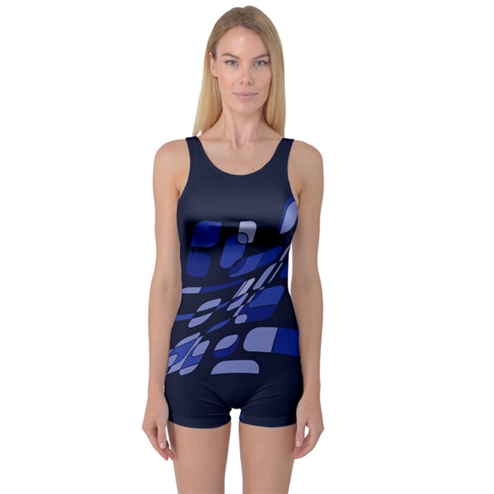 Blue abstraction One Piece Boyleg Swimsuit