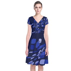 Blue Abstraction Short Sleeve Front Wrap Dress by Valentinaart