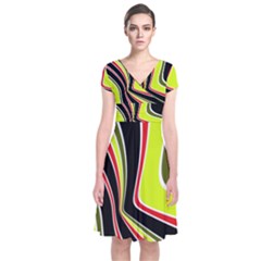 Colors Of 70 s Short Sleeve Front Wrap Dress