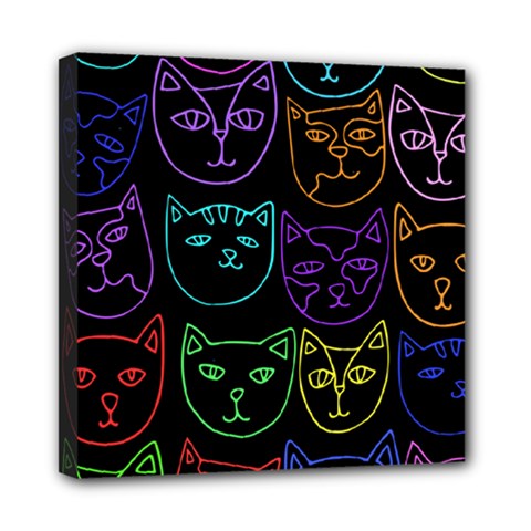 Retro Rainbow Cats  Mini Canvas 8  X 8 