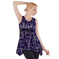 Cat And Moons For Halloween  Side Drop Tank Tunic