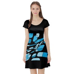 Blue Abstraction Short Sleeve Skater Dress by Valentinaart