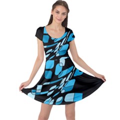 Blue Abstraction Cap Sleeve Dresses