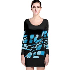 Blue Abstraction Long Sleeve Velvet Bodycon Dress by Valentinaart