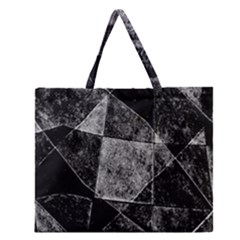 Dark Geometric Grunge Pattern Print Zipper Large Tote Bag