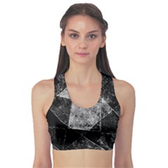 Dark Geometric Grunge Pattern Print Sports Bra