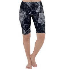 Dark Geometric Grunge Pattern Print Cropped Leggings 