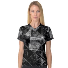 Dark Geometric Grunge Pattern Print Women s V-neck Sport Mesh Tee