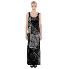 Dark Geometric Grunge Pattern Print Maxi Thigh Split Dress