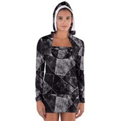 Dark Geometric Grunge Pattern Print Women s Long Sleeve Hooded T-shirt