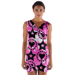 Star And Heart Pattern Wrap Front Bodycon Dress