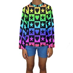 Rainbow Stars And Hearts Kid s Long Sleeve Swimwear