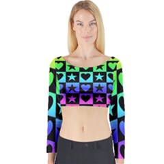 Rainbow Stars And Hearts Long Sleeve Crop Top by ArtistRoseanneJones