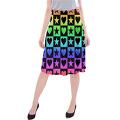 Rainbow Stars And Hearts Midi Beach Skirt by ArtistRoseanneJones