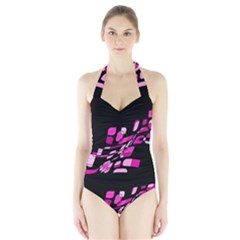 Purple Abstraction Halter Swimsuit