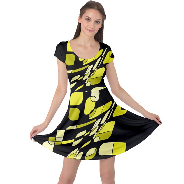 Yellow abstraction Cap Sleeve Dresses