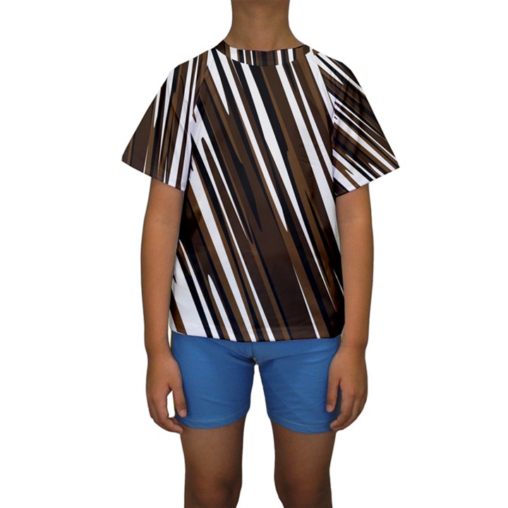 Black Brown And White Camo Streaks Kid s Short Sleeve Swimwear